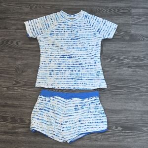 Blue and White Tie-Dye Shirt and Shorts Set